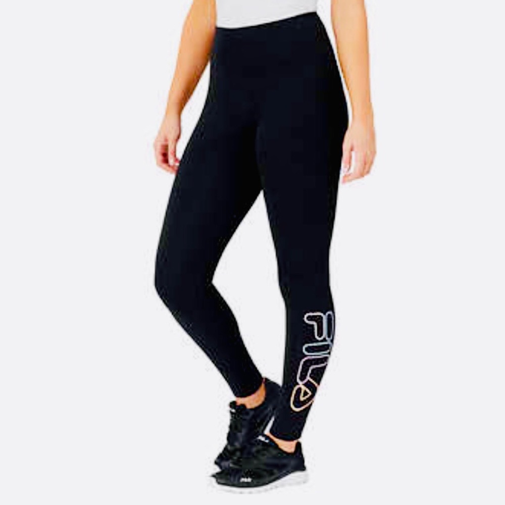 Fila High Rise Tights Black Workout Leggings Lounge Pants Black NEW